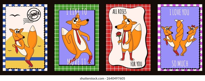 Love. Summer. Vector illustration of Whimsical red fox. Perfect poster wall deco copybook cover print. EPS 10