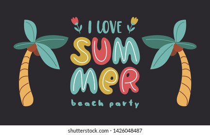 I love summer. Vector templates with fun summer illustration. Design element for summer concept and other use.