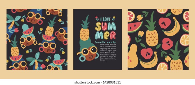 I love summer. Vector templates with fun summer illustration. Design element for summer concept and other use.