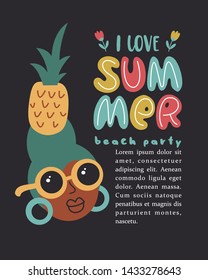 I love summer. Vector templates with fun summer illustration. Design element for summer concept and other use.