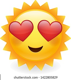Love Sun Emoji Eyes. Summer Vacations. Illustration Face Vector Design Art.