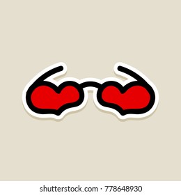Love sunglasses fashion romance romantic. Valentine's day icon, doodle, hand drawn. Decoration for greeting cards, posters, patches, prints for clothes, emblems, sticker, icon, logo.