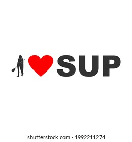 i love SUP text with silhouette of woman and heart icon