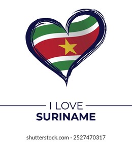 Eu adoro banner do Suriname com Flag in Heart. Emblema de amor do Suriname isolado no fundo branco. Vetor, Ilustração, Isolado, Amor, Plano de Fundo.