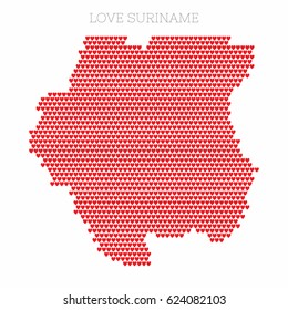 Love Suriname. Country map made up of heart icons.