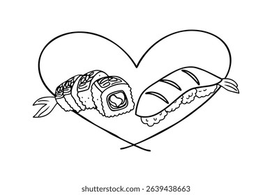 Love for sushi delicious japanese food concept featuring rolls and nigiri within a heart