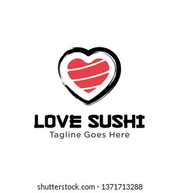 love sushi logo design vector template illustration. consisting of a sushi icon on heart/love icon. sushi restaurant, sushi bar, sashimi, Japanese food symbol icon