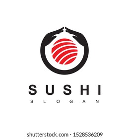 Love Sushi Logo With hugging hand Symbol