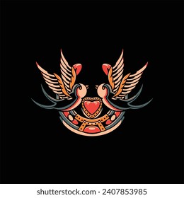 love swallow tattoo vector design