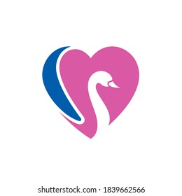 Love swan logo. Heart and swan shape with flat logo concept