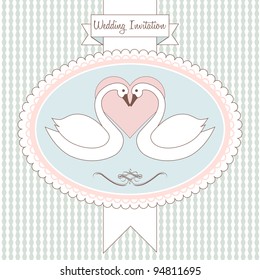 Love swan. Postcard, greeting card or wedding invitation