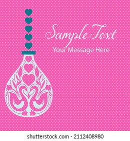 Love Swans in Bottle Hanging with Heart String Vector Valentine Card Background