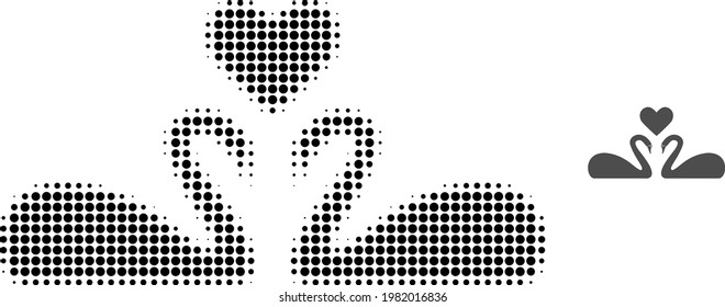 Love swans halftone dotted icon illustration. Halftone pattern contains round elements. Vector illustration of love swans icon on a white background. Flat abstraction for love swans object.