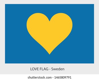 I love Sweden, vector flag with heart sign symbolizing love for that country