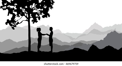Love Sweet beside a tree, Vector illustrations.