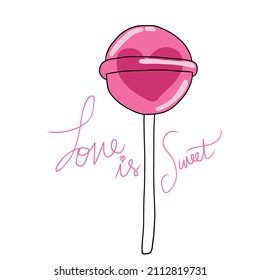 Love is sweet, candy with heart inside cartoon vector illustration 