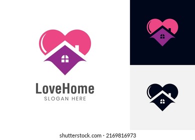 love sweet home logo design, house care with heart and roof symbol icon design element, for family, real estate realty logo