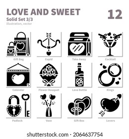 Love and Sweet icons set, Solid, vector and illustration set 3