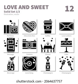 Love and Sweet icons set, Solid, vector and illustration set 1