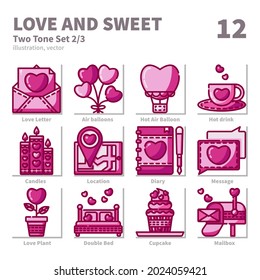 Love and Sweet icons set,  Two Tone, vector and illustration set 2