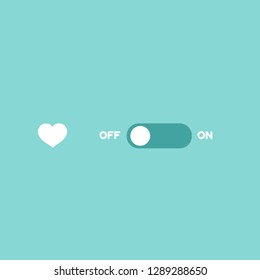 Love switcher. Romantic ON-OFF toggle switch. Valentine Day deactivate.
