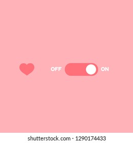 Love switcher. Romantic ON-OFF toggle switch. Valentine Day activate.