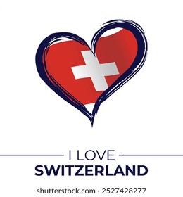 I Love Switzerland Banner with Flag in Heart. Switzerland love Emblem Isolated on White Background. Vector, Illustration, Isolated, Love, Background.