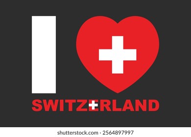 I love Switzerland Word with heart shape, Flag of Switzerland national country symbol illustration Vector, Rectangle Switzerland flag illustration, Flat vector illustration
