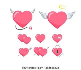 Love symbol. Collection of cute pink hearts stickers