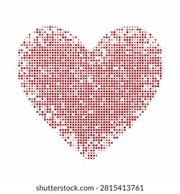 Love symbol created with red dots, representing affection and passion in an abstract style.
