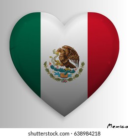 Love symbol with flag of Mexico. glossy heart button,