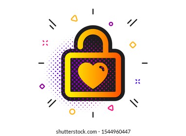 Love symbol. Halftone circles pattern. Locker with Heart icon. Valentines day or Wedding sign. Classic flat wedding locker icon. Vector