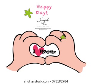Love symbol with hands greeting card vector design / Mothers day card 