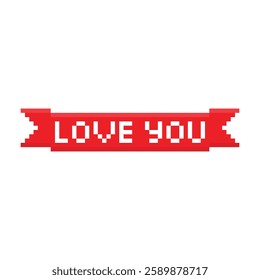 love symbol happy valentine's day 8 bit icon vector pixel art game love you heart ribbon greeting card icon 14 february