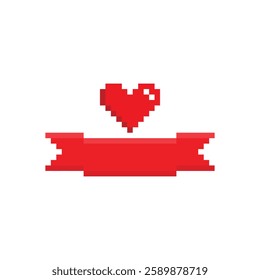 love symbol happy valentine's day 8 bit icon vector pixel art game love you heart ribbon greeting card icon 14 february