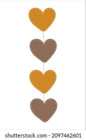 Love symbol. Heart. Dotted lines. Stitched with threads along the contour