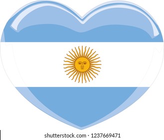 Love symbol. Heart flag icon. Vector illustration.Argentina flag in a heart shape, Argentina, Argentina flag vector, vectoral flag, travelling, language school, language course, sticker, eps10