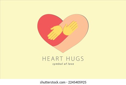 Love symbol heart hug logo vector. Hands hugging love concept for valentine's day. Romantic charity icon. Self love flat style background