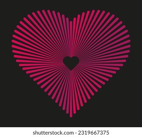 Love symbol heart line art vector illustartion. Pink line isometric heart on black. Futuristic heart logo design. 