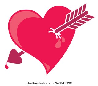 Love symbol. Heart pierced by an arrow Cupid.