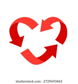 Liebessymbol mit Herzform und kreisförmigen Pfeilen. Konzept-Illustration, die Beziehungen, Verbindung, Engagement und emotionalen Zyklus darstellt.