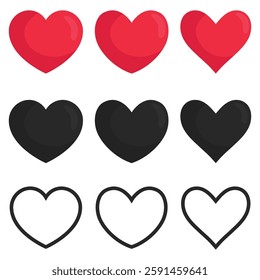 Love symbol icon set isolated on white background.