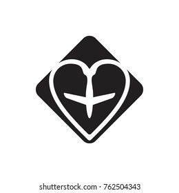 love symbol with jet plane symbol logo vector