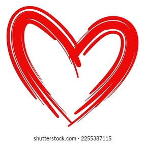 Love symbol. Red paint brush stroke drawing