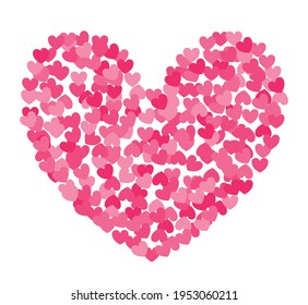 Love symbol shade figure. Pink background symetric hearts. Romantic abstract different shapes collection. Decorative element for invitation card. Isolated on white vector illustration in a flat style.