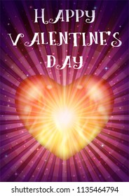 Love Symbol, Shining Red and Yellow Valentine Heart with Stars and Radial Rays. Eps10, Contains Transparencies. Vector