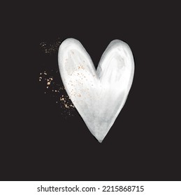  Liebessymbol. Einfache handgezeichnete Romantische Vektorgrafik ideal für Card, Poster, Wall Art, Valentinstag. Moderner abstrakter Grunge-Druck mit weißem Herzen mit beigem Platter auf schwarzem Hintergrund.