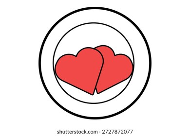 Símbolo de amor con dos corazones dentro de la Ilustración vectorial minimalista