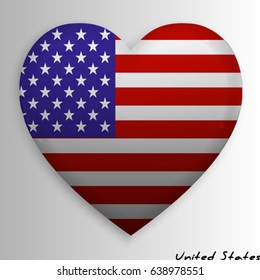 Love symbol with USA flag. glossy heart button,