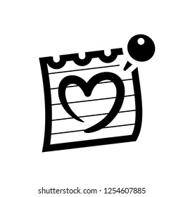 Love symbol. Valentine's Day sign, black emblem isolated on white background, flat style.